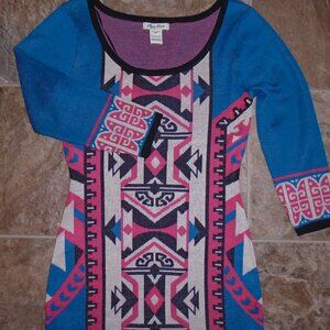 Flying Tomato Southwestern Sweater Dress Coral Festival Boho Hippie Flower Child